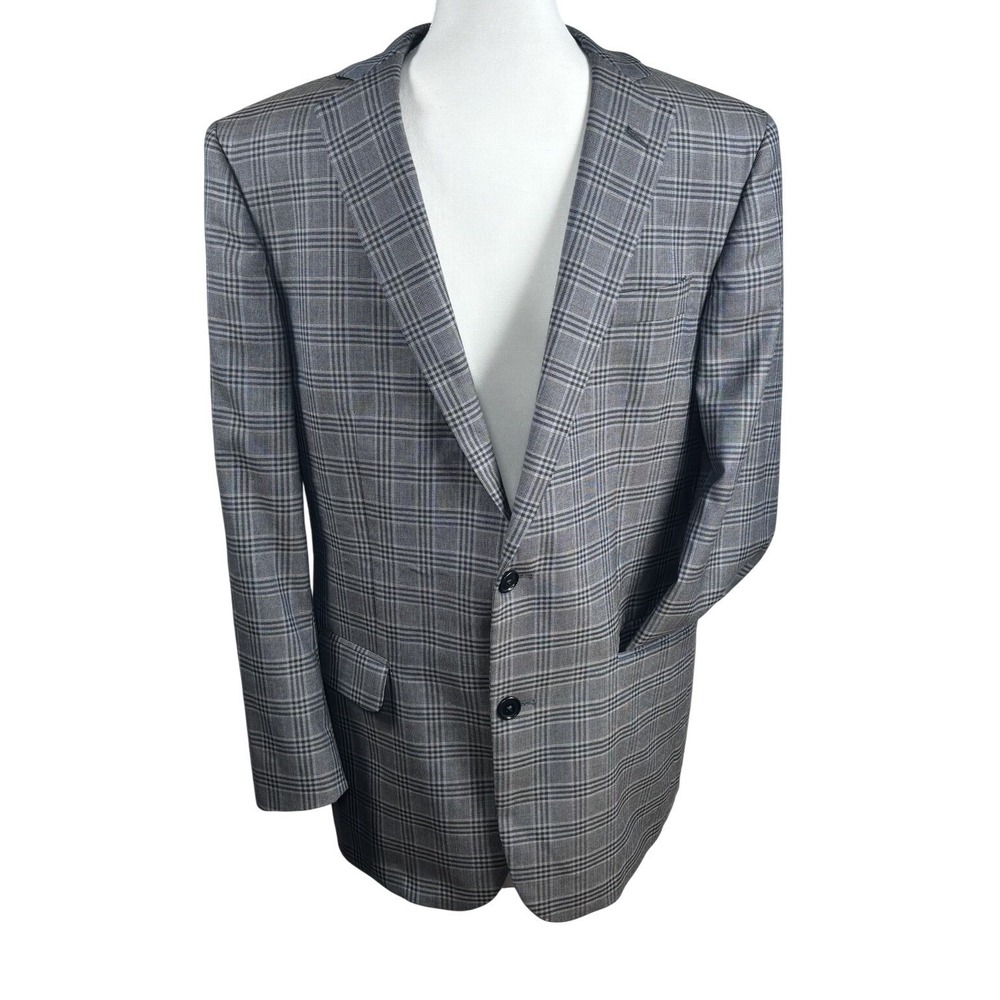 Brooks Brothers Blue Gray Glen Plaid‎ 100% Wool Sport Coat Blazer Regent Fit 40R